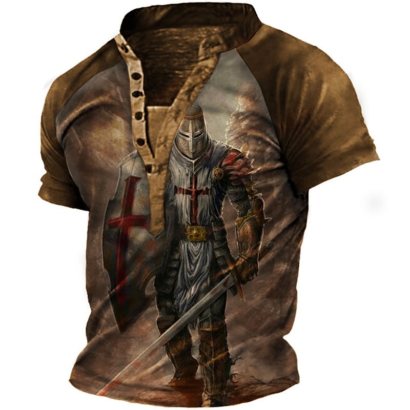 Printrendy Men's Henley 3D Print Graphic Patterned Soldier Short Sleeve T-shirt