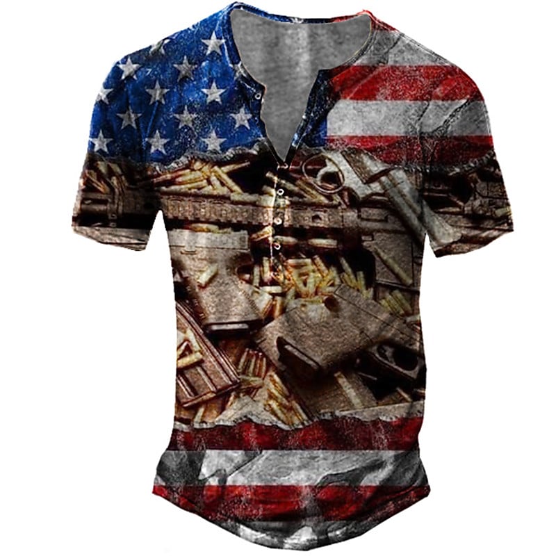 Men's 3D Print Graphic Patterned Weapon National Flag Henley T shirt