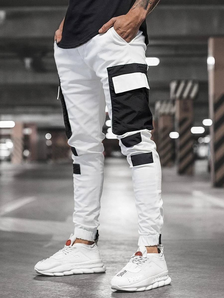 Men's Patchwork Drawstring Flap Pocket Cargo Pants