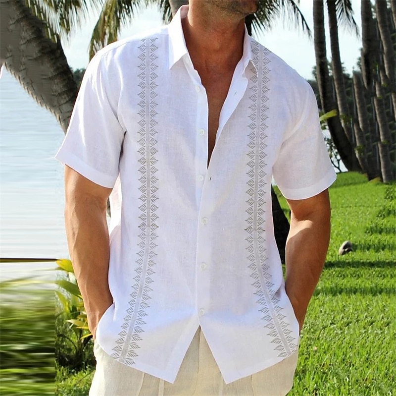 Men's Casual Beach Short Sleeve Button-Down Shirt