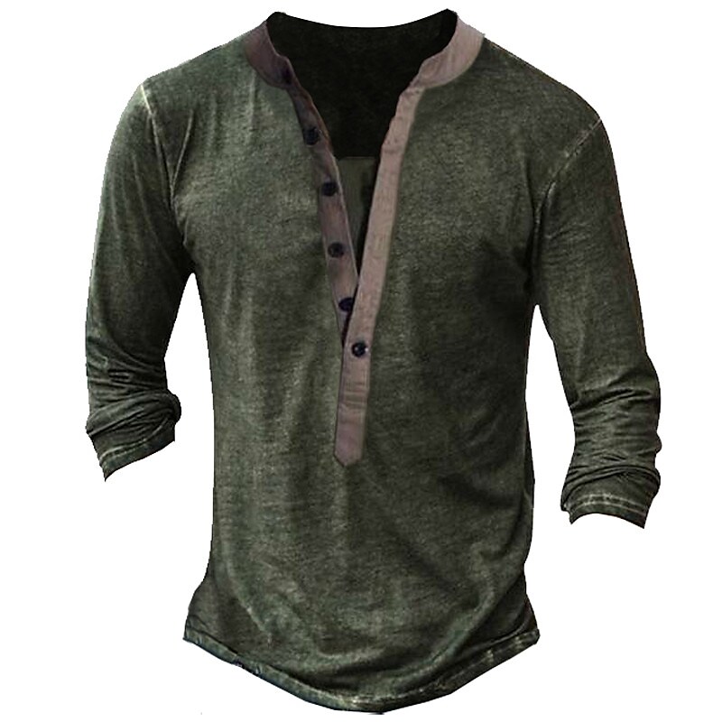 Men's Henley Solid Color Casual T-shirt 