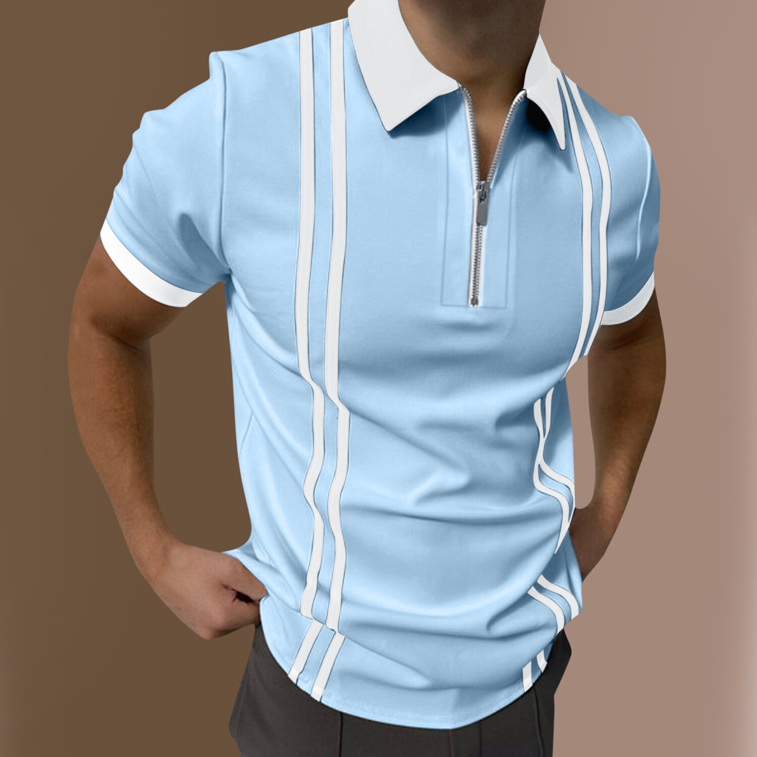 Men Fashion Casual Stripe 3D Print Polo Shirt , Men Oversize Sport Short  Sleeve Lapel Polo Shirt Tops , S-5XL .