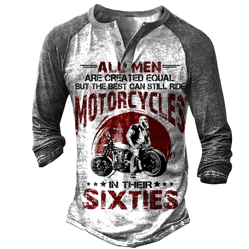 Men's Henley Shirt T shirt Graphic Prints Motorcycle Henley Casual Daily Button-Down Print Long Sleeve Tops Lightweight Breathable Big and Tall Gray