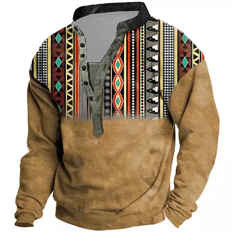Printrendy Men's Pullover 3D Print Tribal Graphic Prints Button Up Sweatshirts