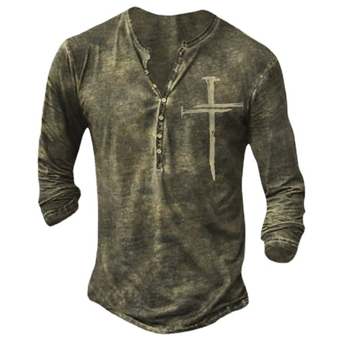 Men's 3D Print Graphic Cross Plus Size Henley Street T shirt