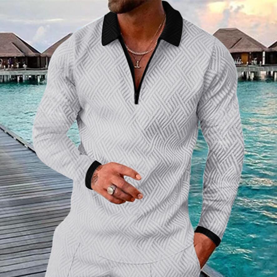Printrendy Men's Golf Shirt Solid Color Zipper 3D Long Sleeve T-shirt Simple Basic Casual Muscle