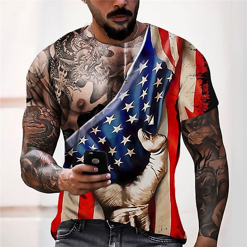 Men's 3D Print Graphic Prints Muscle National Flag Crew Neck Short Sleeve T-shirt