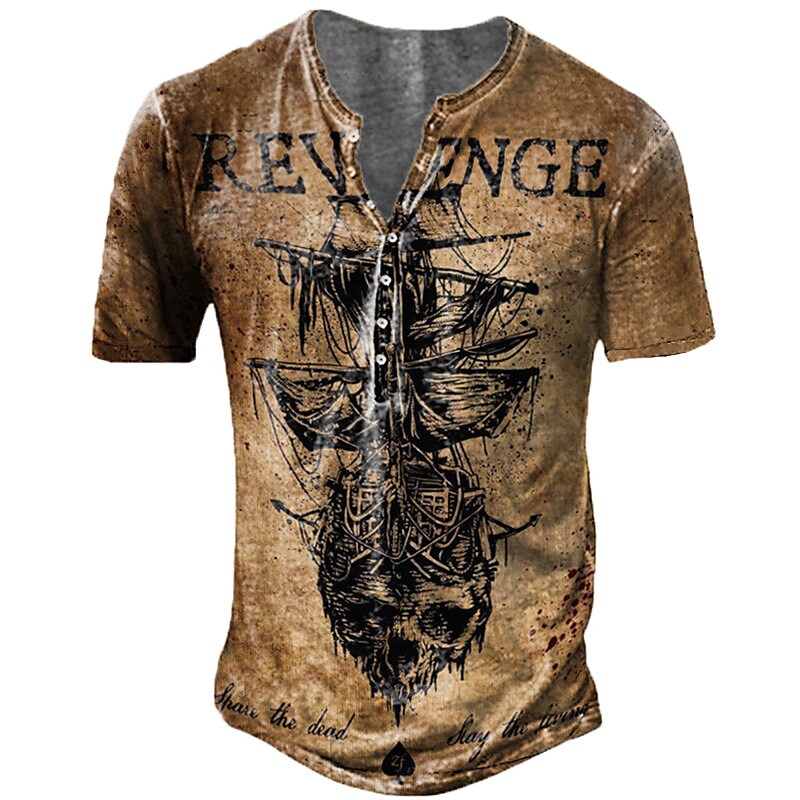Men's Henley Shirt Tee T shirt 3D Print Graphic Skull Plus Size Henley Tee