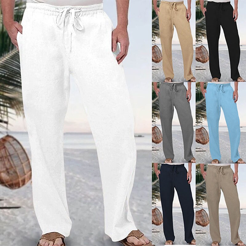 Men's Summer Pocket Plain Comfort Daily Linen Pants