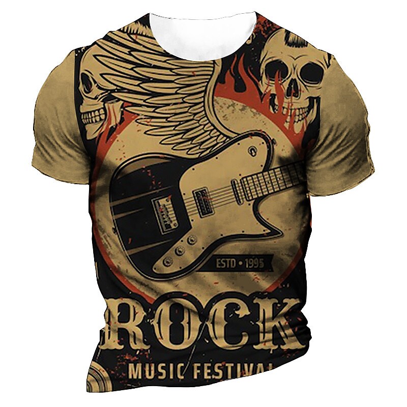 Men's Guitar 3D Print Crew Neck Daily Short Sleeve T-shirt 
