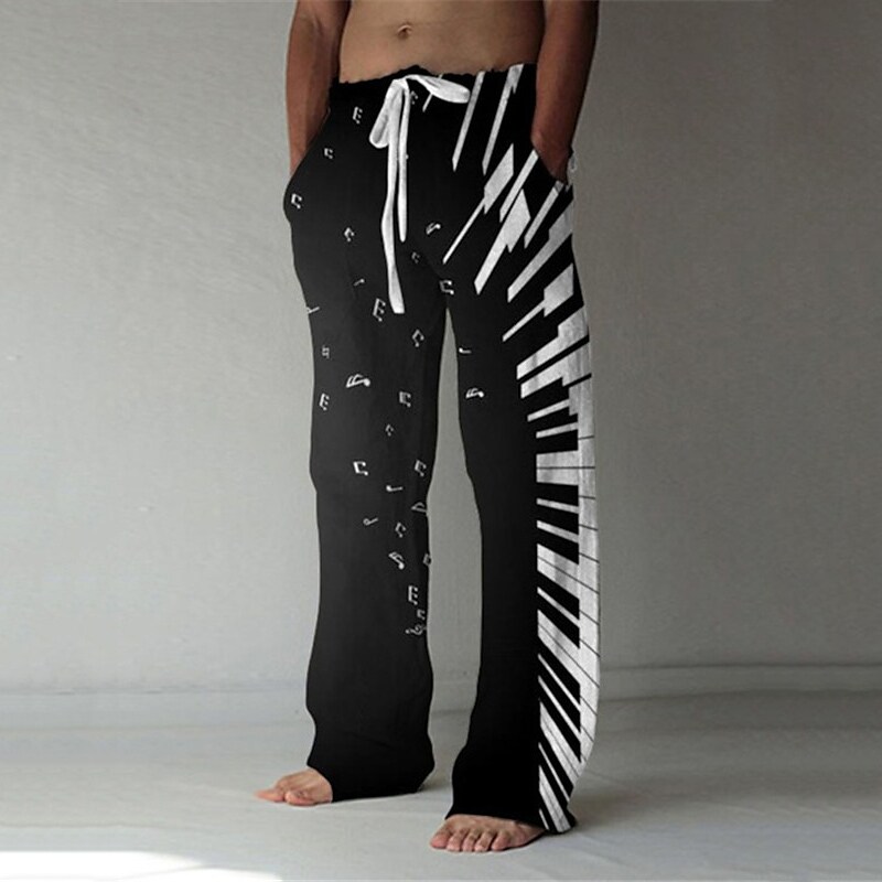 Men's Straight Baggy 3D Print Elastic Drawstring Beach Pants