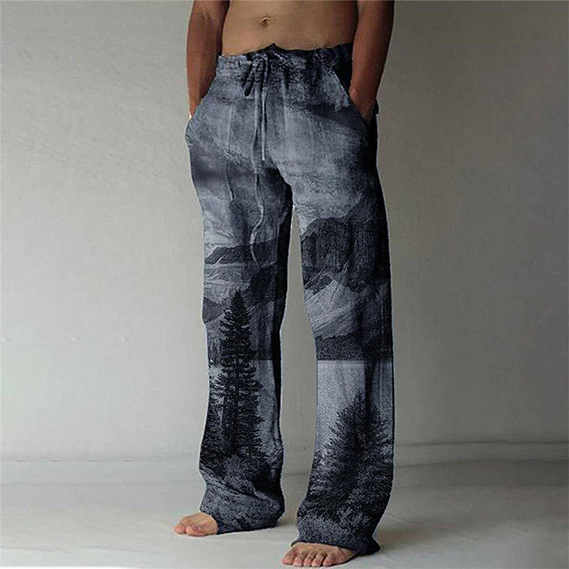 Men's 3D Print Elastic Drawstring Beach Pants  