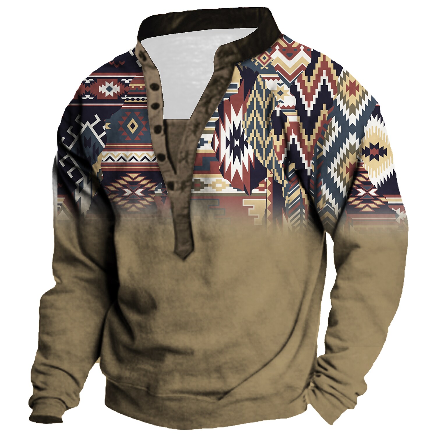 Printrendy Men's Pullover 3D Print Button Up Hoodie Color Block Graphic Prints Sweatshirts