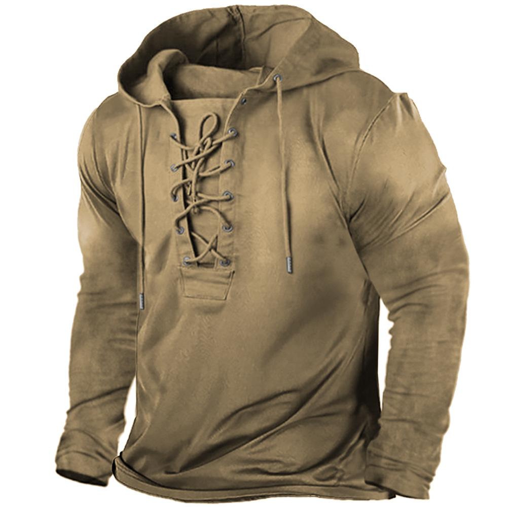 Printrendy Men's Hoodie Solid Color Lace up Sports & Outdoor Casual Active Casual Hoodies Sweatshirts