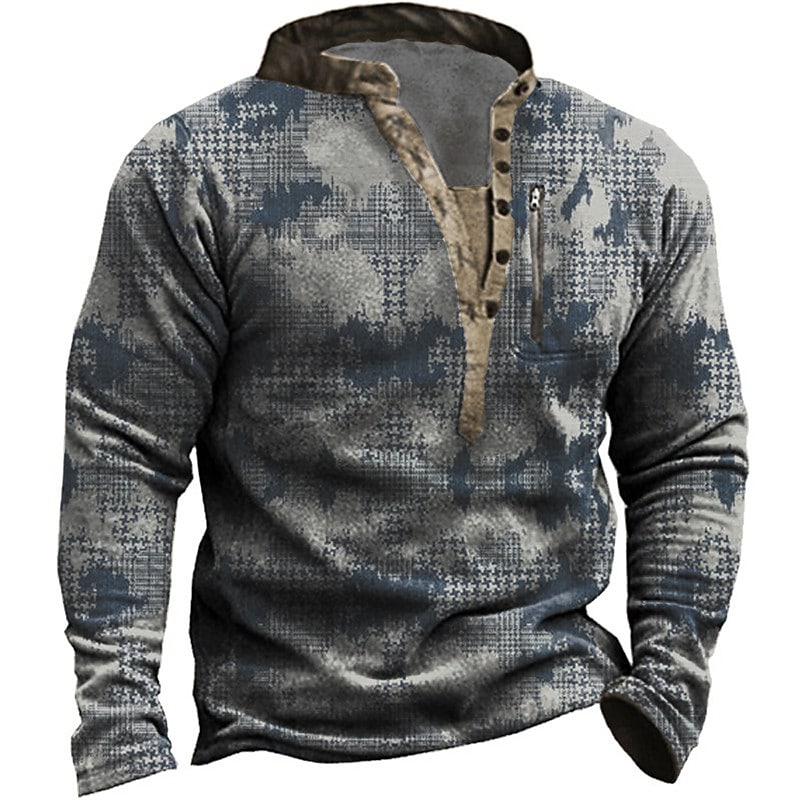Printrendy Men's Pullover 3D Print Graphic Prints Vintage Button Up Sweatshirts