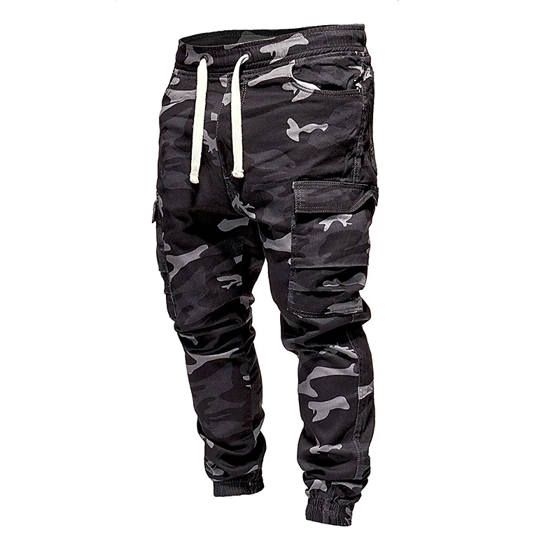 Men's Drawstring Elastic Waist Camouflage Sweatpants Sporty Jogger With Multiple Pockets