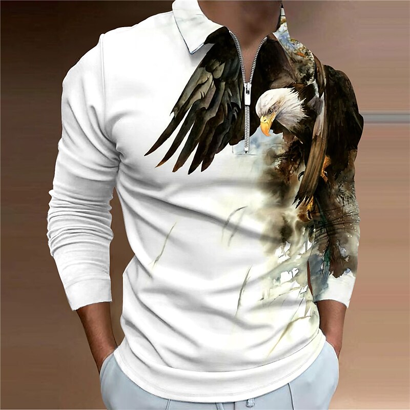 Men's Animal Graphic Prints Eagle Turndown 3D Print Long Sleeve Zipper