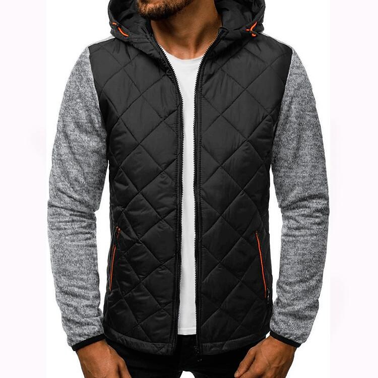 Printrendy Men's Patchwork Lightweight Quilted Hooded Jacket