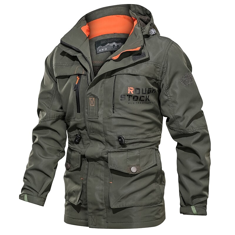 Printrendy Men's Mid-length Waterproof Outdoor Hooded Jacket