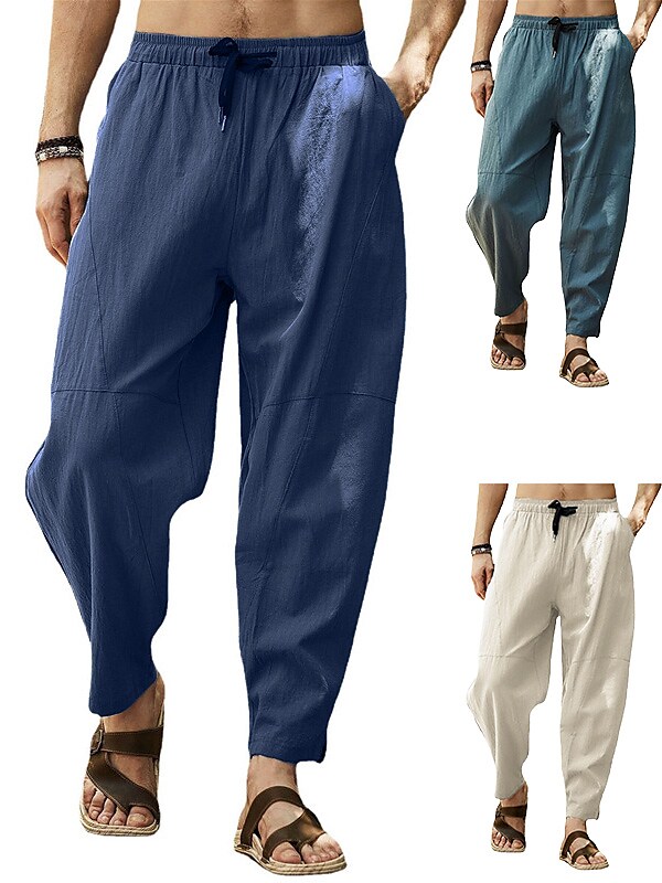 Men's Linen Drawstring Lightweight Micro-elastic Loose Fit Athleisure Pants
