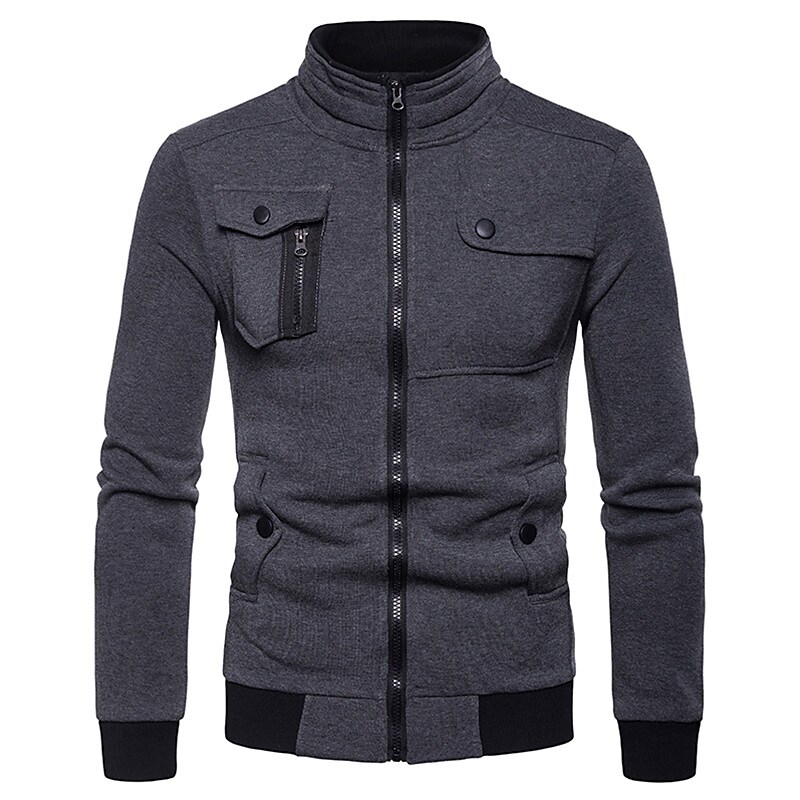 Printrendy Men's Outdoor Stand Collar Solid Color Zip-up Sweatshirt Jacket