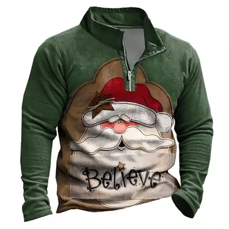 Printrendy Men's Half Zip Santa Claus Graphic Prints Ugly Christmas Pullover Sweatshirts