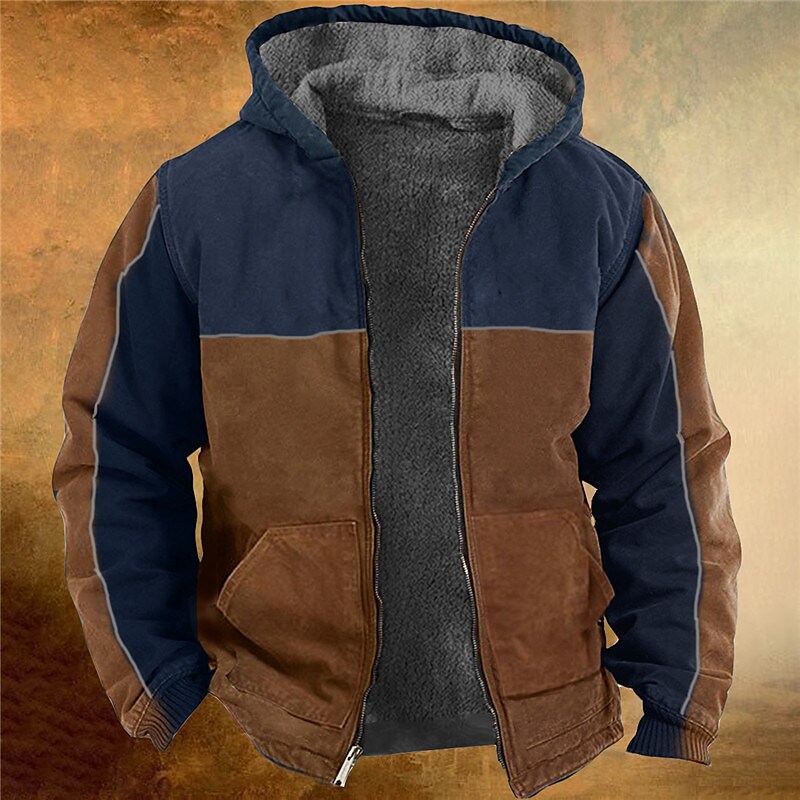 Printrendy Men's Full Zip Color Block Graphic Prints Fleece Hoodies Sweatshirts