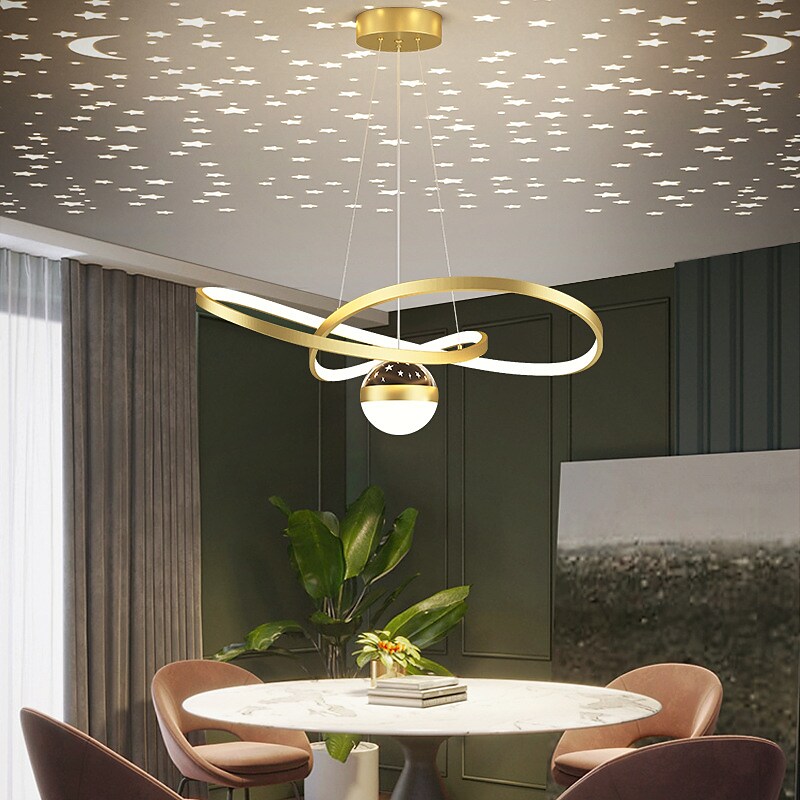 Modern LED Pendant Light Creative Projection Star Sky Light Nordic Luxury Designer Bar Table Dining Room Lamp