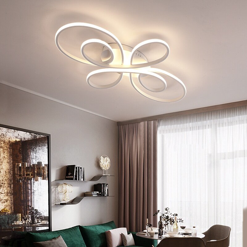 1-Light 60W Electrodeless Dimming Modern Style Flower Shape LED Ceiling Lamp Nordic Style Living Room Bedroom Dining Room Lamp