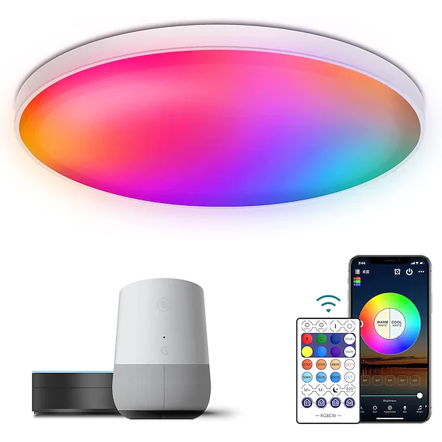 Smart Ceiling Light Fixture 12Inch - 30W Flush Mount Smart Ceiling Light RGB Color Changing Bluetooth WiFi App Control 2700K-6500K Dimmable Sync with Music Compatible with Alexa Google Home