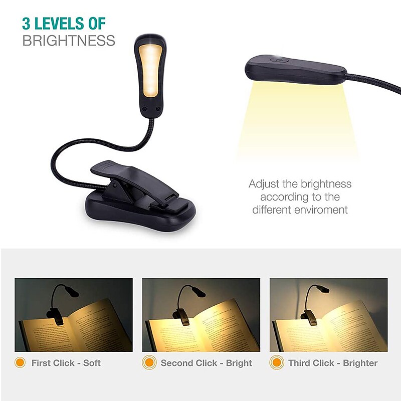 Reading Light Book Light Easy Clip on Rechargeable 5500-6000K 5 LED Beads  for Reading in Bed 9 Brightness Lightweight 4-6 Hours Reading