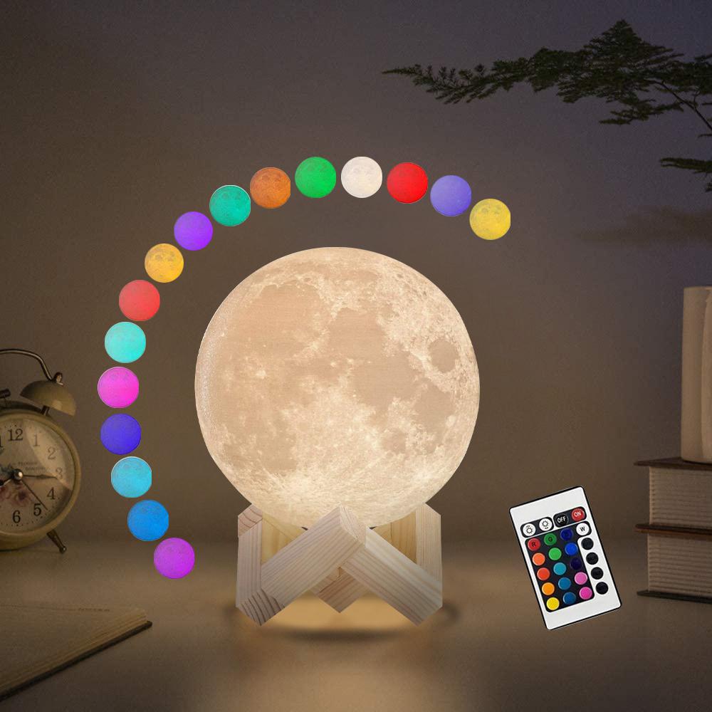 Moon Lamp 4.8 INCH 16 Colors LED Night Light 3D Printing Moon Light with Stand & Remote/Touch Control and USB Rechargeable for Kids Friends Lover Birthday Gifts