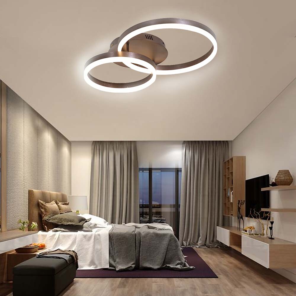 60cm 2-Light Modern Ceiling Light Led Flush Mount Aluminium Acrylic for Living Bed Room Kitchen Lighting Dimmable With Remote Control 15W