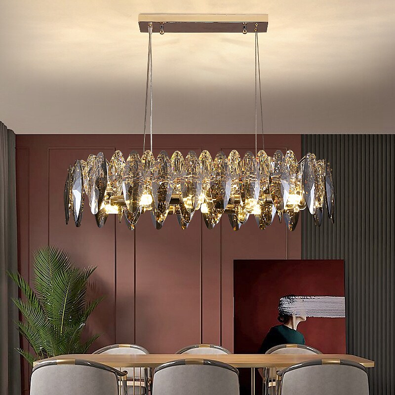 80cm LED Pendant Light Crystal Chandelier Island Light Metal Electroplated Modern Luxury Dining Room Restaurant