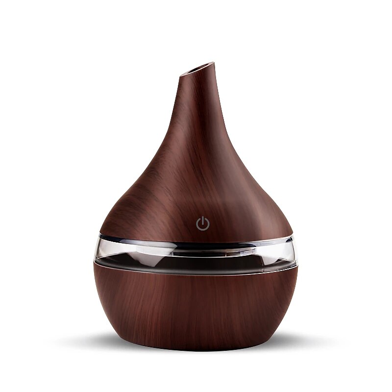 LED Humidifier 5V USB Powered 300ml Aromatherapy Essential Oil Diffuser Wood Grain Remote Control Ultrasonic Air Humidifier Cool with 7 Color LED Light