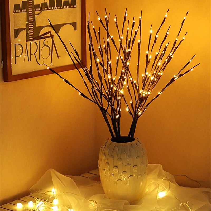 75CM 30Inch 20 LEDs Willow Branch LED Night Light Warm White White Multi Color AA Batteries Powered