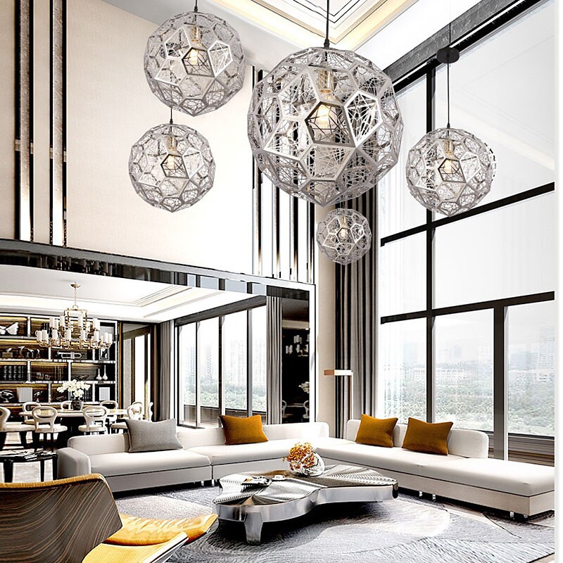 LED Chandeliers 50/60cm Single Head, Creative Spherical Metal Pendant Lamp, Height Adjustable, Hollow Lampshade, Lighting Fixtures for Dining Room and Kitchen Island Warm White Gold 110-240V