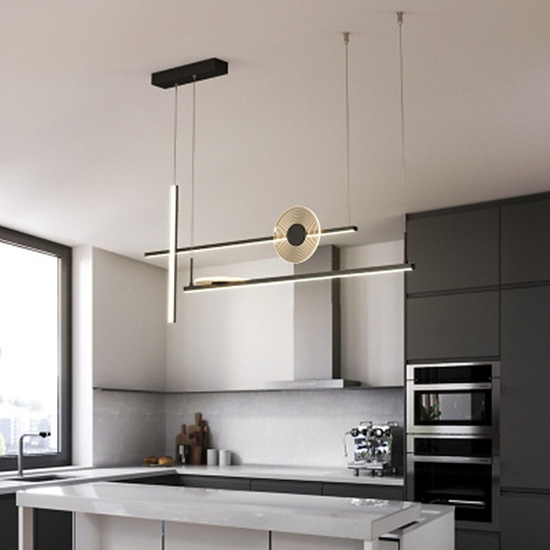LED Pendant Light Black Gold 100 cm Single Design Chandelier Aluminum 
