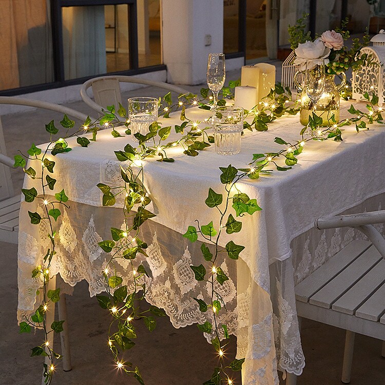 LED Solar String Light Outdoor Waterproof Solar Power 2M Led String Hanging Lights Artificial Outdoor Ivy Leaf Plants for Yard Fence Wall Hanging Wedding Decoration Warm White 8 Mode Lighting IP65