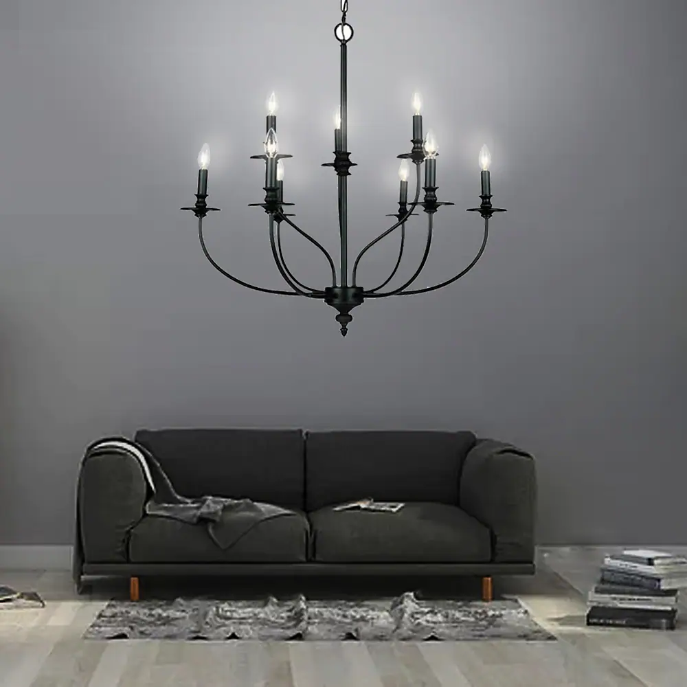 8-Light Black Farmhouse Chandelier Modern Pendant Light Fixture Rustic Candle Style 220-240V