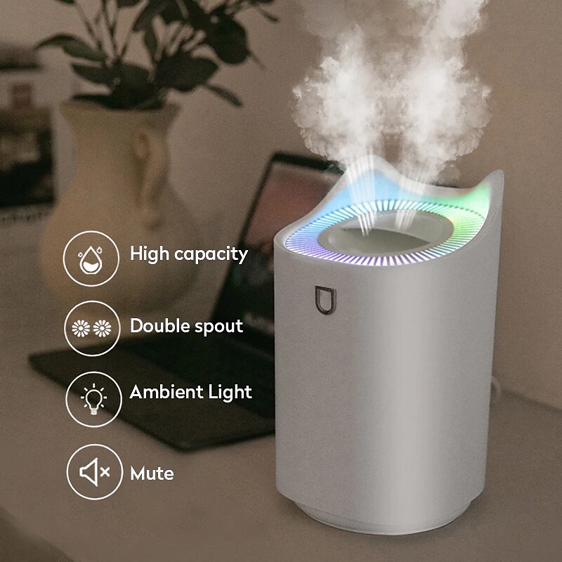 3L Air Humidifier USB Home Essential Oil Aroma Diffuser Dual Nozzle with 7 Color LED Light Ultrasonic Humidifier Aroma Diffuser