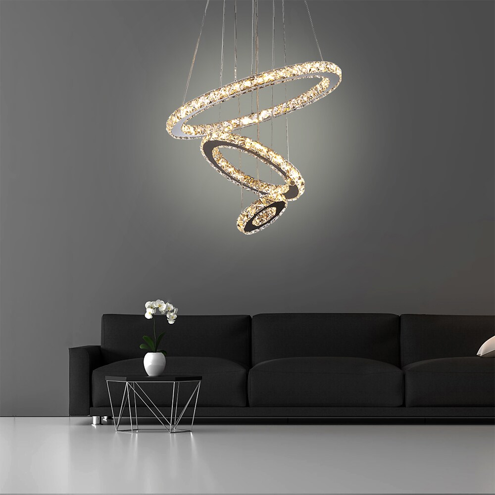 3 Rings LED Crystal Chandelier Pendant Lights Round Ring Ceiling Chand