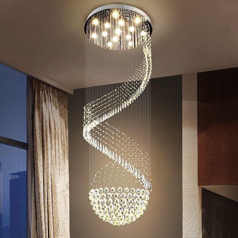 70cm Chandelier LED Pendant Light Crystal Long Stainless Steel Electroplated Light