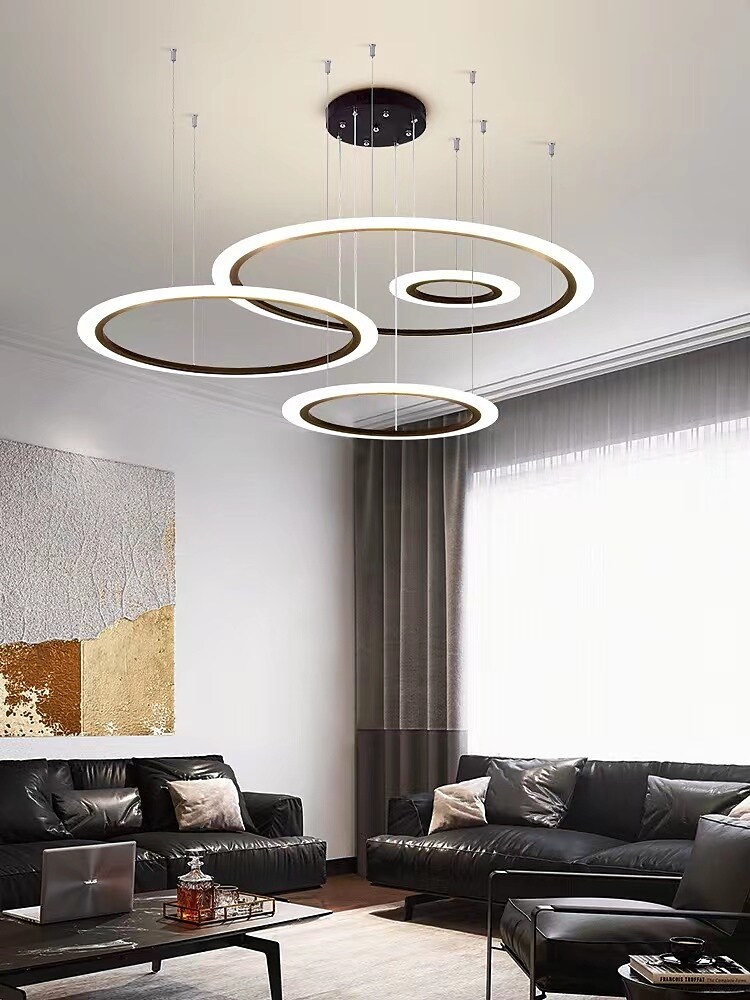 Modern LED Chandelier,Led Chandelier 4 Rings Modern Chandelier for Dining Room,Dimmable with Remote,Acrylic Luxury Foyer Chandelier Lighting Fixture High Ceiling Hanging Living Room LED Pendant Light