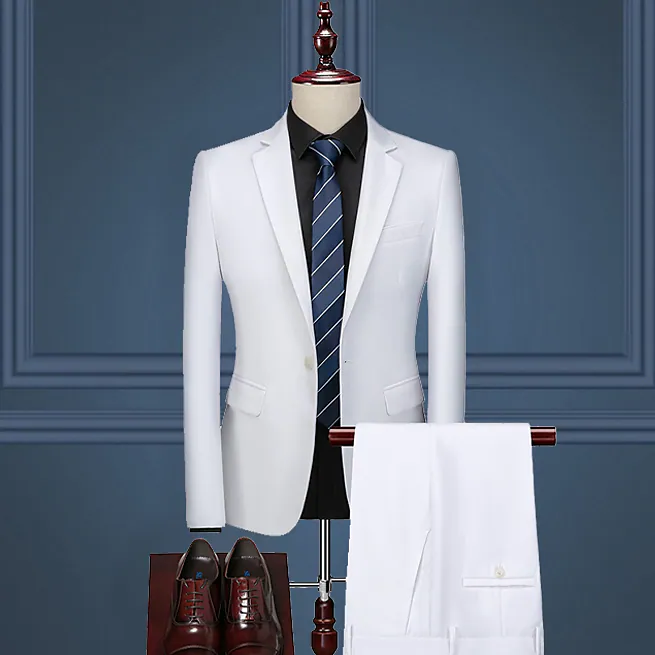 White/Black/Burgundy Men's Wedding Suit 2 Piece Suit Solid Colored Tailored Fit Single Breasted One-button 7868632