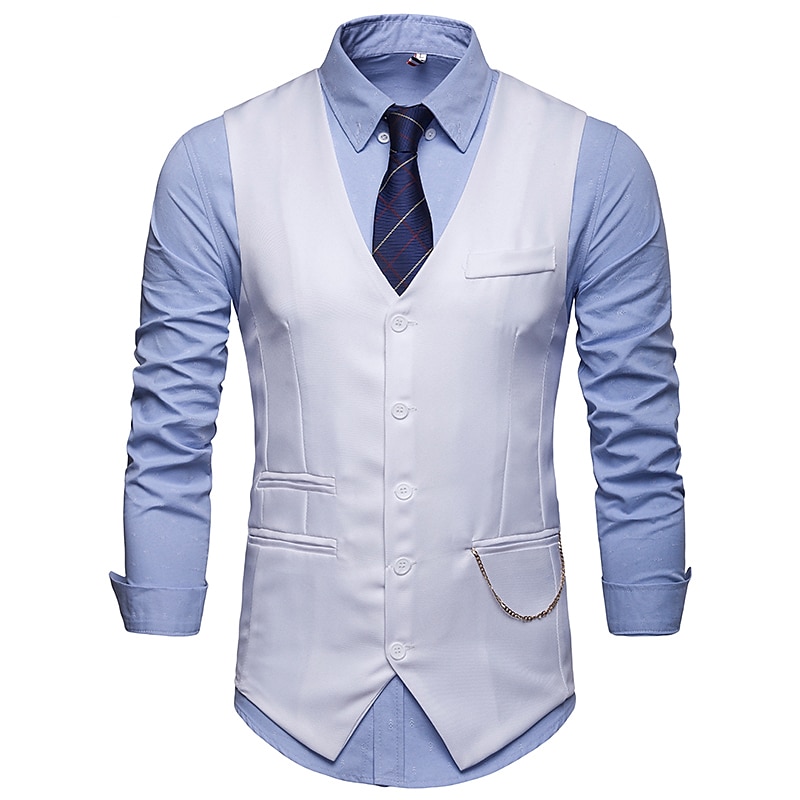 Poly&Cotton Blend Wedding / Daily Wear Vest / Work Solid Colored / Solid Color 7413858