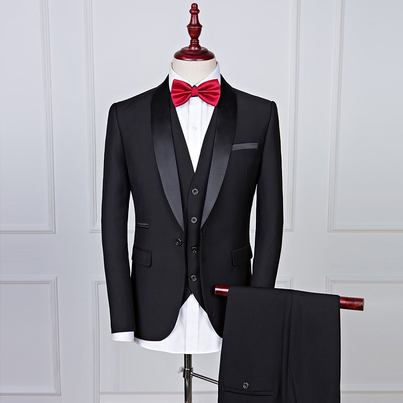 Men's Wedding Special Occasion Valentine's Day Suits Shawl Collar Standard Fit Single Breasted One-button Straight Flapped Solid Colored 7446640