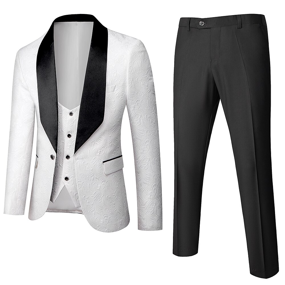 Men's Party / Evening Ceremony Tuxedos Shawl Collar Tailored Fit Single Breasted One-button Patch Pocket Jacquard 8905855