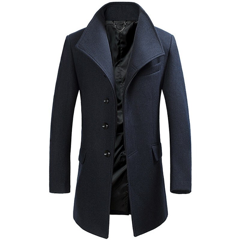 Men's Overcoat Long Casual Solid Colored Regular Fit Single Breasted F
