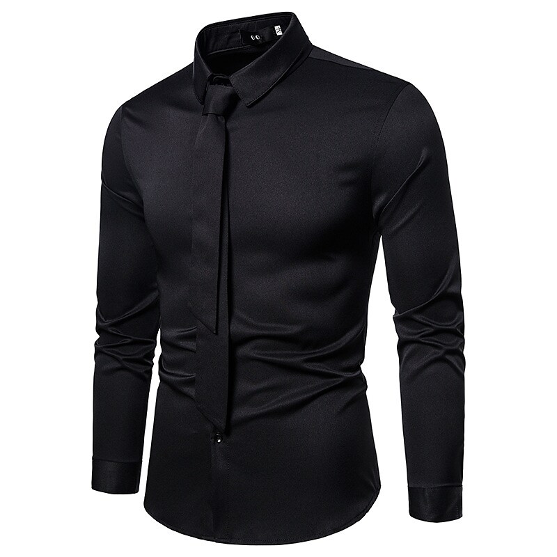 Men's Classic Shirt Regular Fit Long Sleeve Square Neck Solid Color Cotton Black Blue Red 2022 9367512